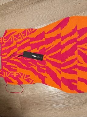 Fashion Nova Orange & Pink Zebra Knit Bodycon Dress
